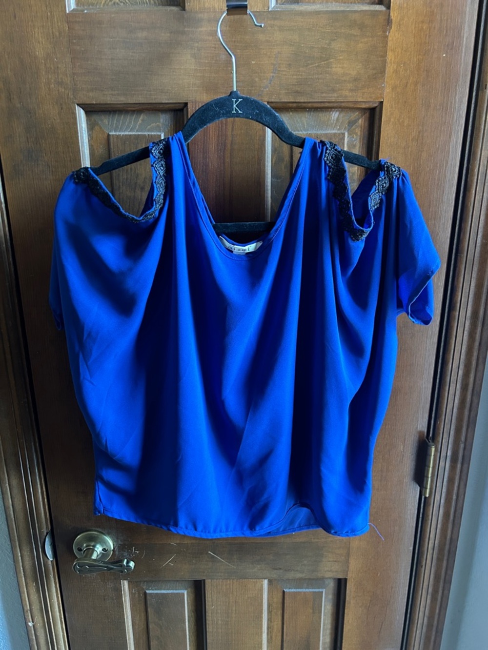 Milani Cobalt Blue Cold-Shoulder Top with Embellished Straps